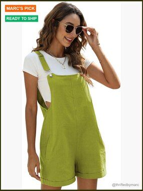 Linen Short Overalls with Pockets, Relaxed Fit, Adjustable Straps